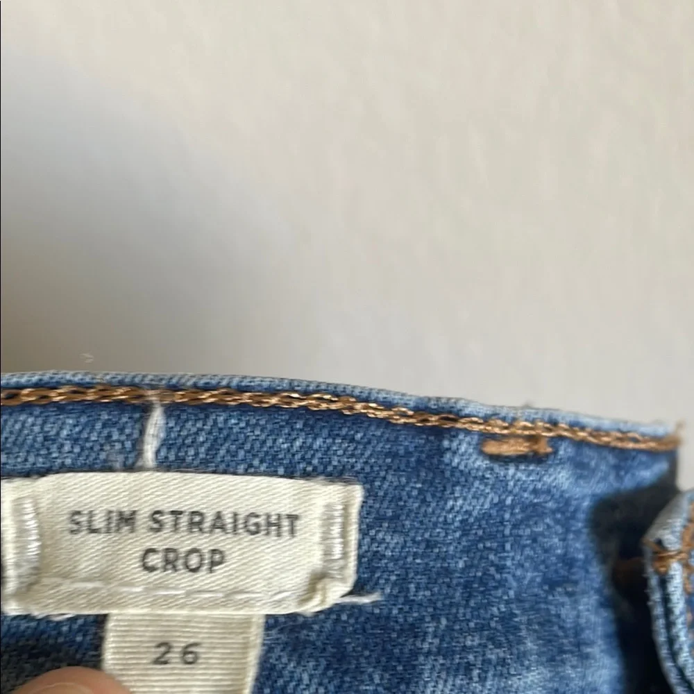 Madewell Slim Straight Crop Jeans Frayed Ankle Hem Distressed Patch K7984
